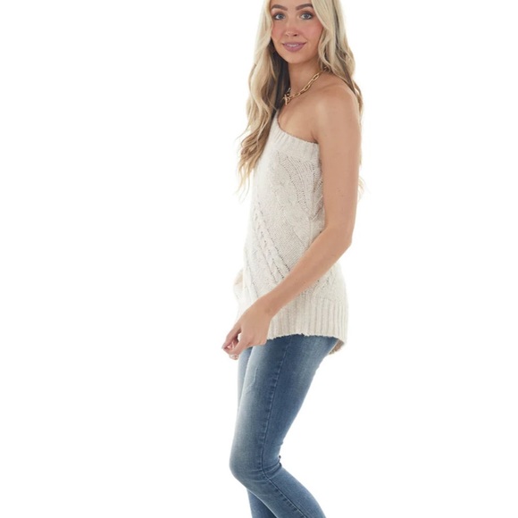 Bibi desert sand one shoulder cable knit sweater. NWOT . Retail 59 - Picture 4 of 7